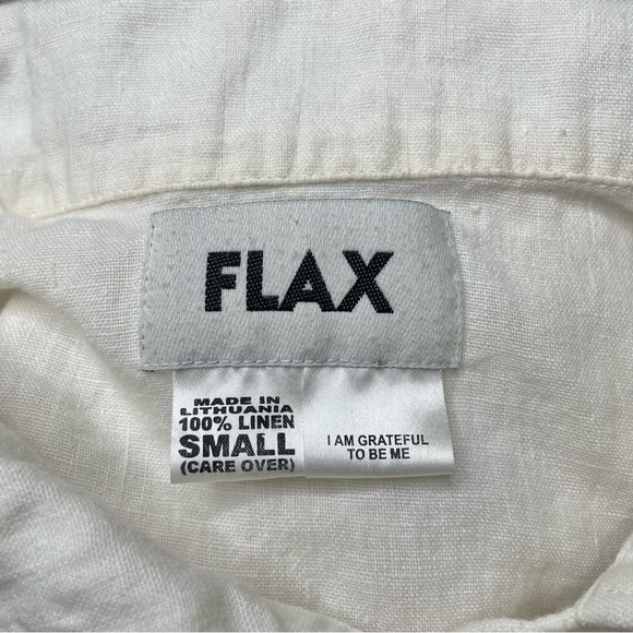Flax 100% Linen Collared Button Up Long Sleeve Shirt Blouse Small S Cream White - Picture 5 of 9